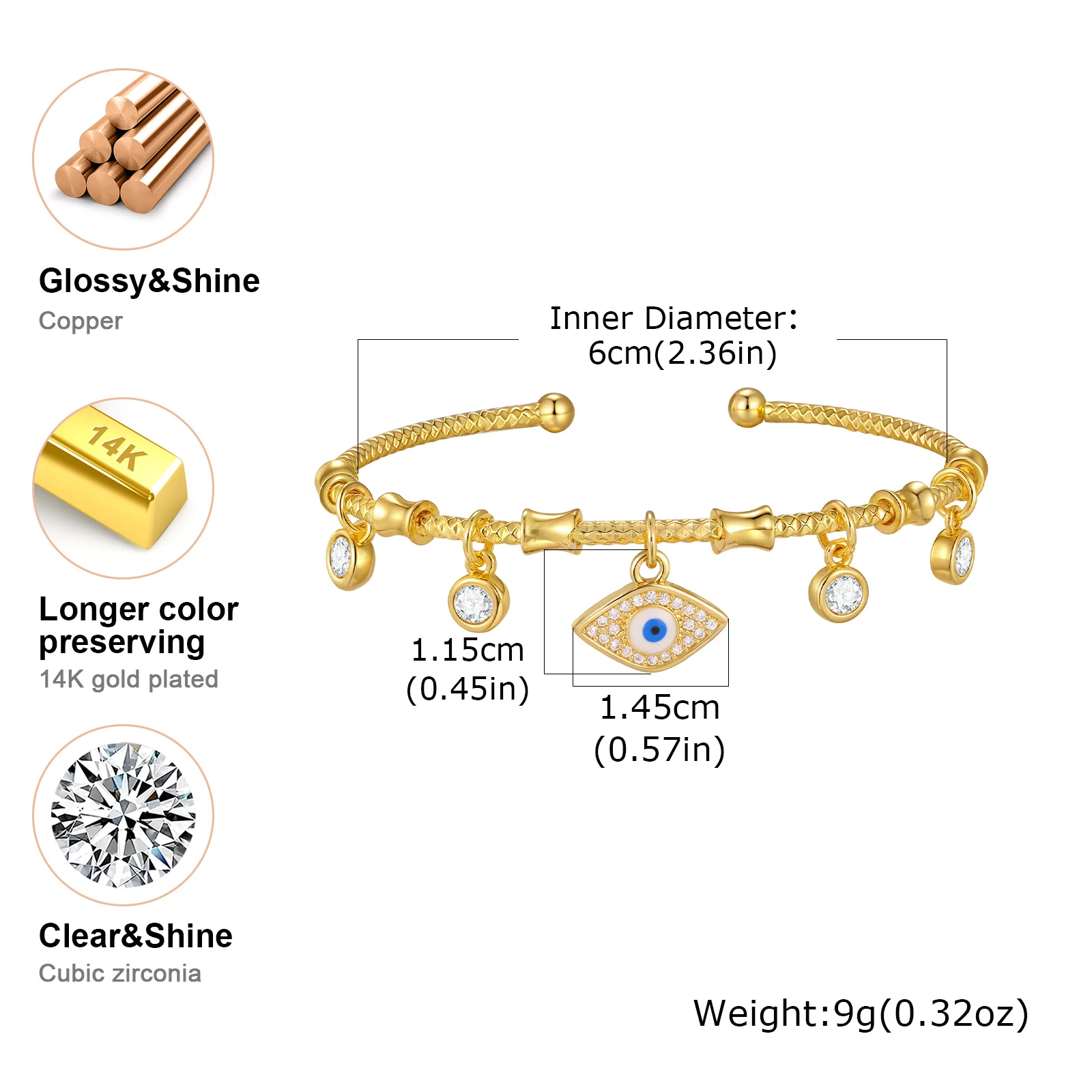 AAA Zircon Evil Eye Open Bangle - Image 5