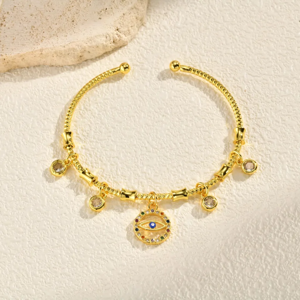 AAA Zircon Evil Eye Open Bangle