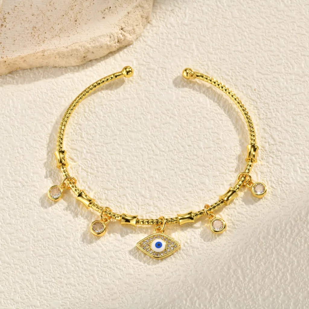 AAA Zircon Evil Eye Open Bangle