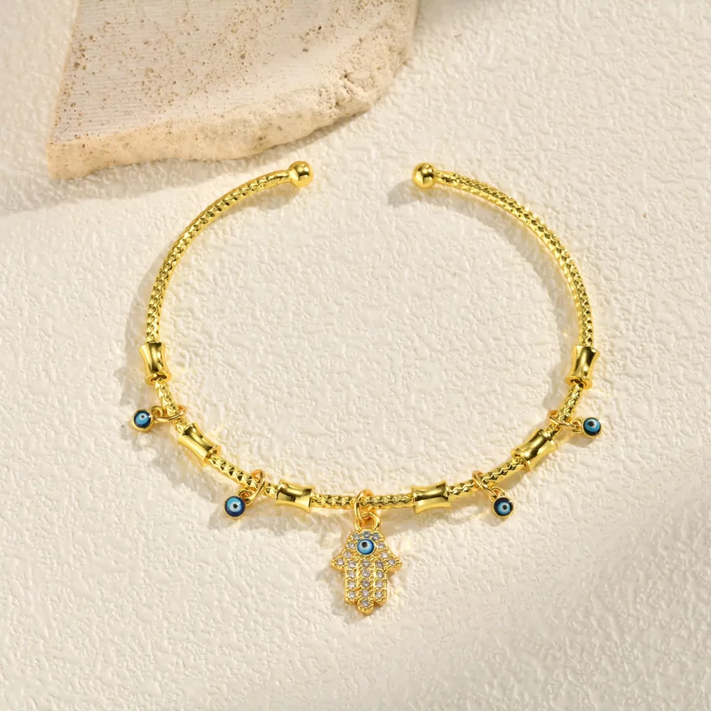 AAA Zircon Evil Eye Open Bangle
