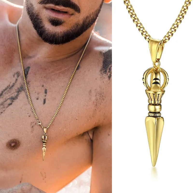 Stainless Steel Tibetan Vajra Protection Pendant Necklace