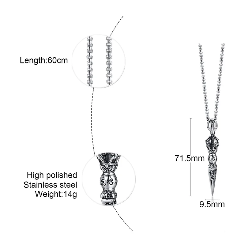 Stainless Steel Tibetan Vajra Protection Pendant Necklace