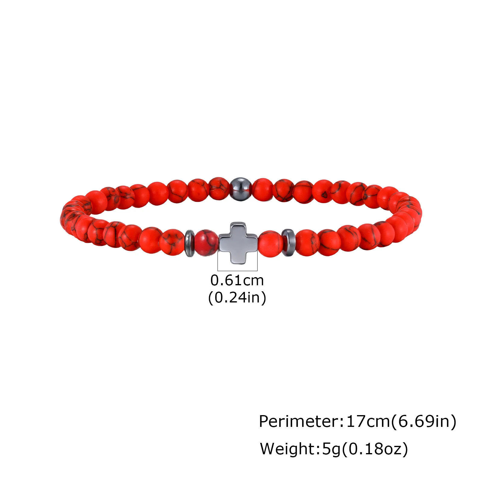 Gallstone Cross Beaded Bracelet, 4mm Red Pine Stone Black Onyx - Image 7