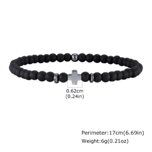Gallstone Cross Beaded Bracelet, 4mm Red Pine Stone Black Onyx - Image 8