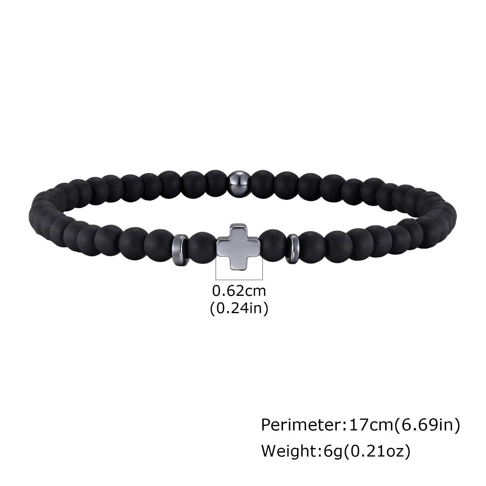 Gallstone Cross Beaded Bracelet, 4mm Red Pine Stone Black Onyx - Image 8