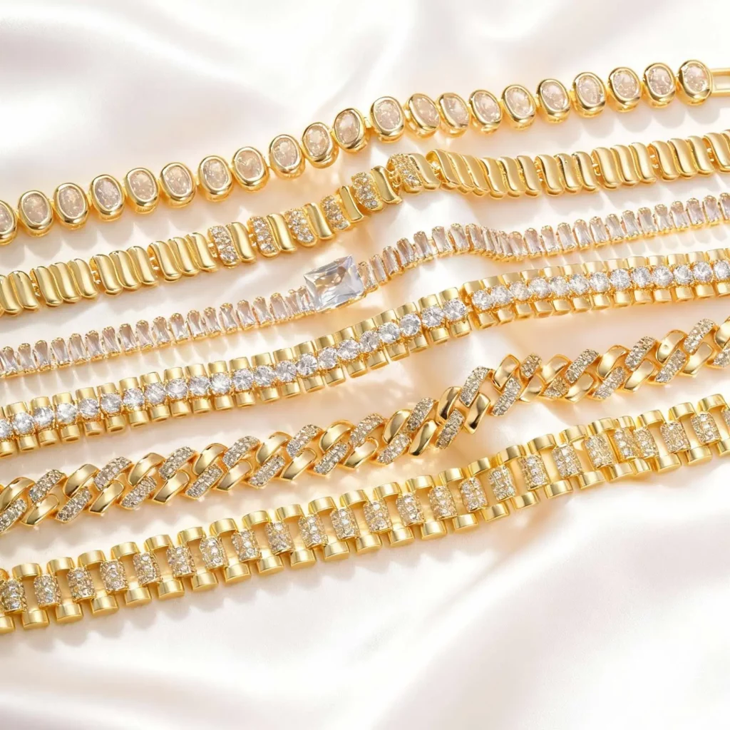 Gold Plated Cubic Zirconia Chunky Link Bracelet