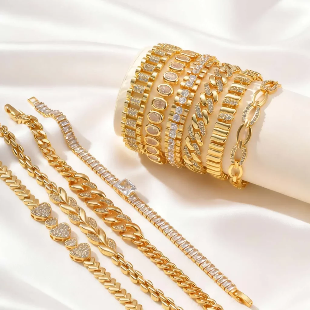 Gold Plated Cubic Zirconia Chunky Link Bracelet