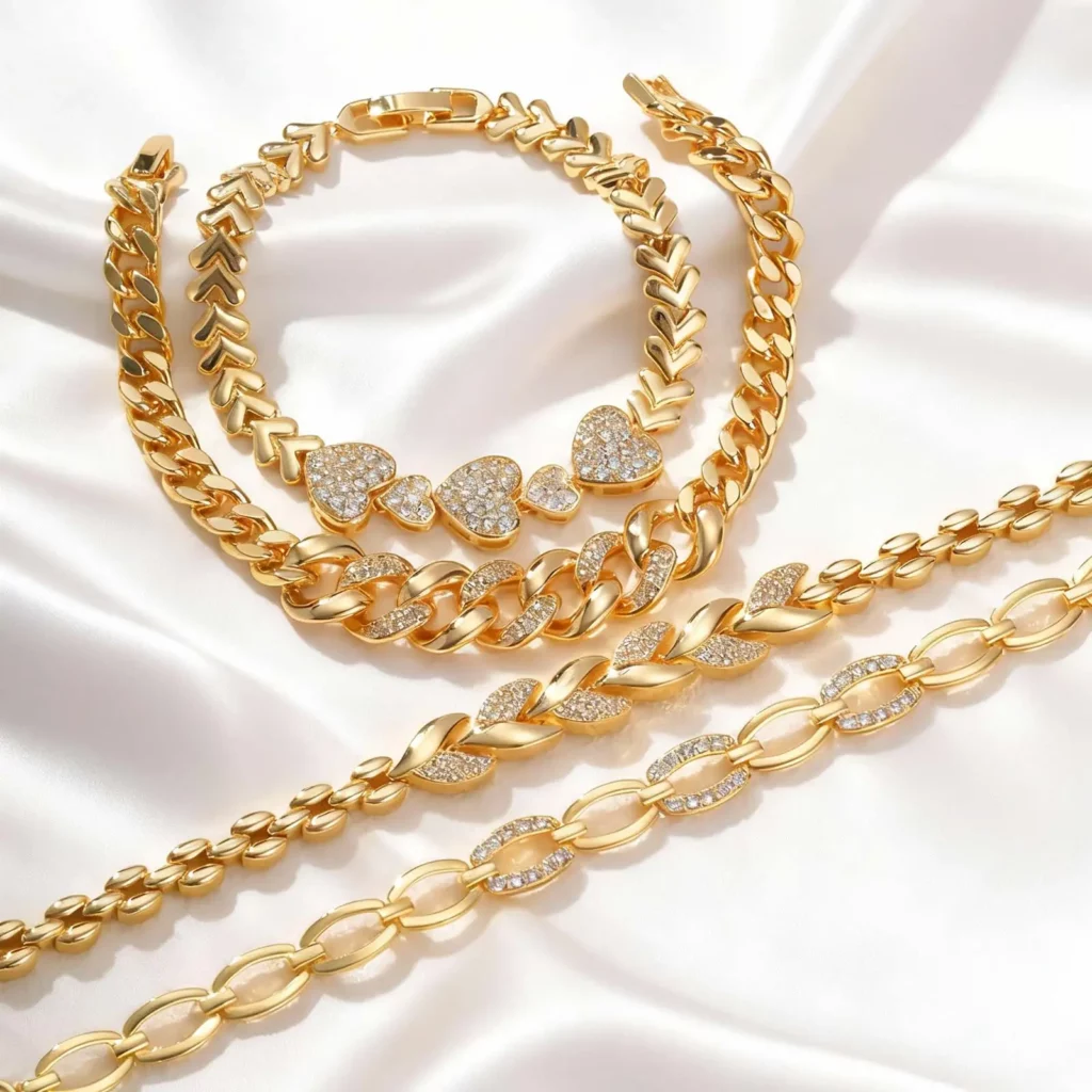 Gold Plated Cubic Zirconia Chunky Link Bracelet