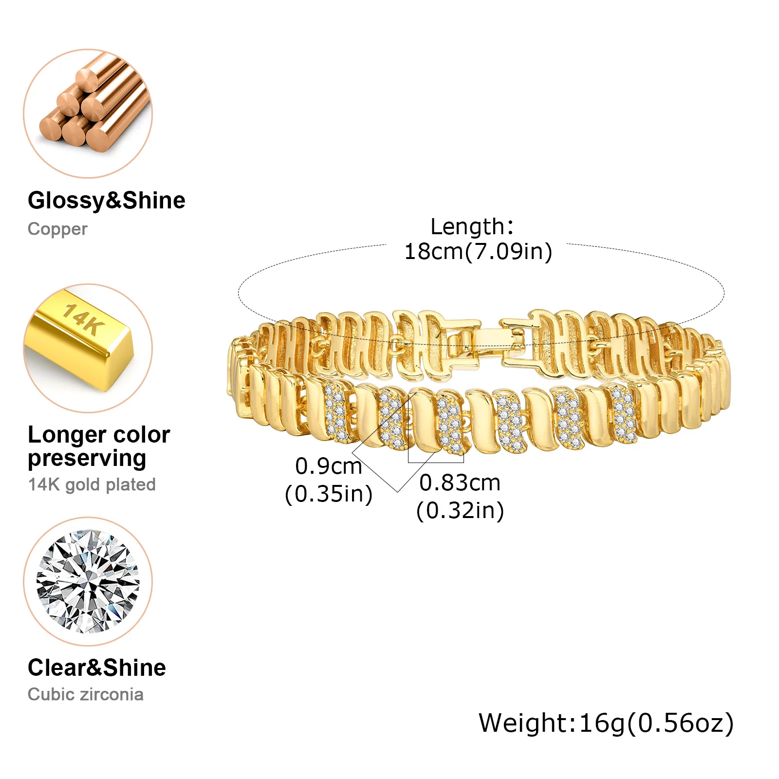 Gold Plated Cubic Zirconia Chunky Link Bracelet - Image 5