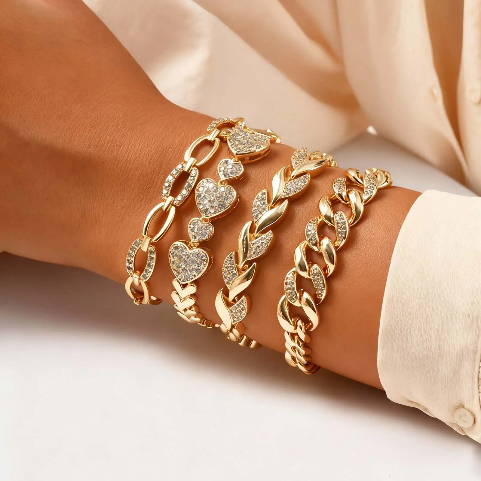 Gold Plated Cubic Zirconia Chunky Link Bracelet - Image 1