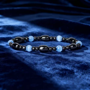 Hematite Stone Bracelet with Gold Spacers and Leather Cord - Image 24