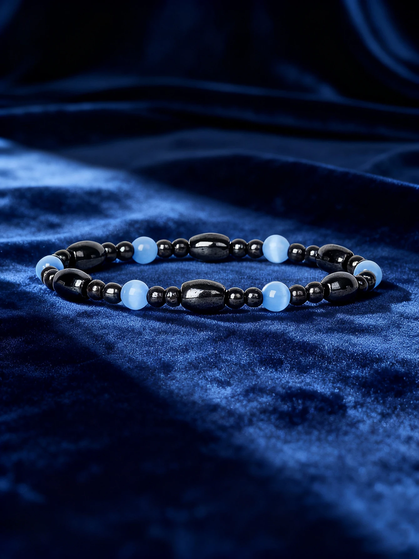 Hematite Stone Bracelet with Gold Spacers and Leather Cord - Image 24