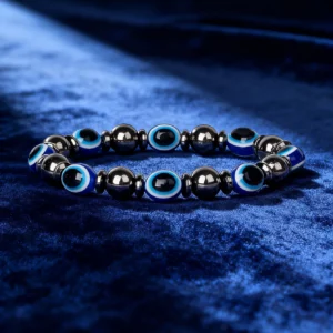 Hematite Stone Bracelet with Gold Spacers and Leather Cord - Image 43