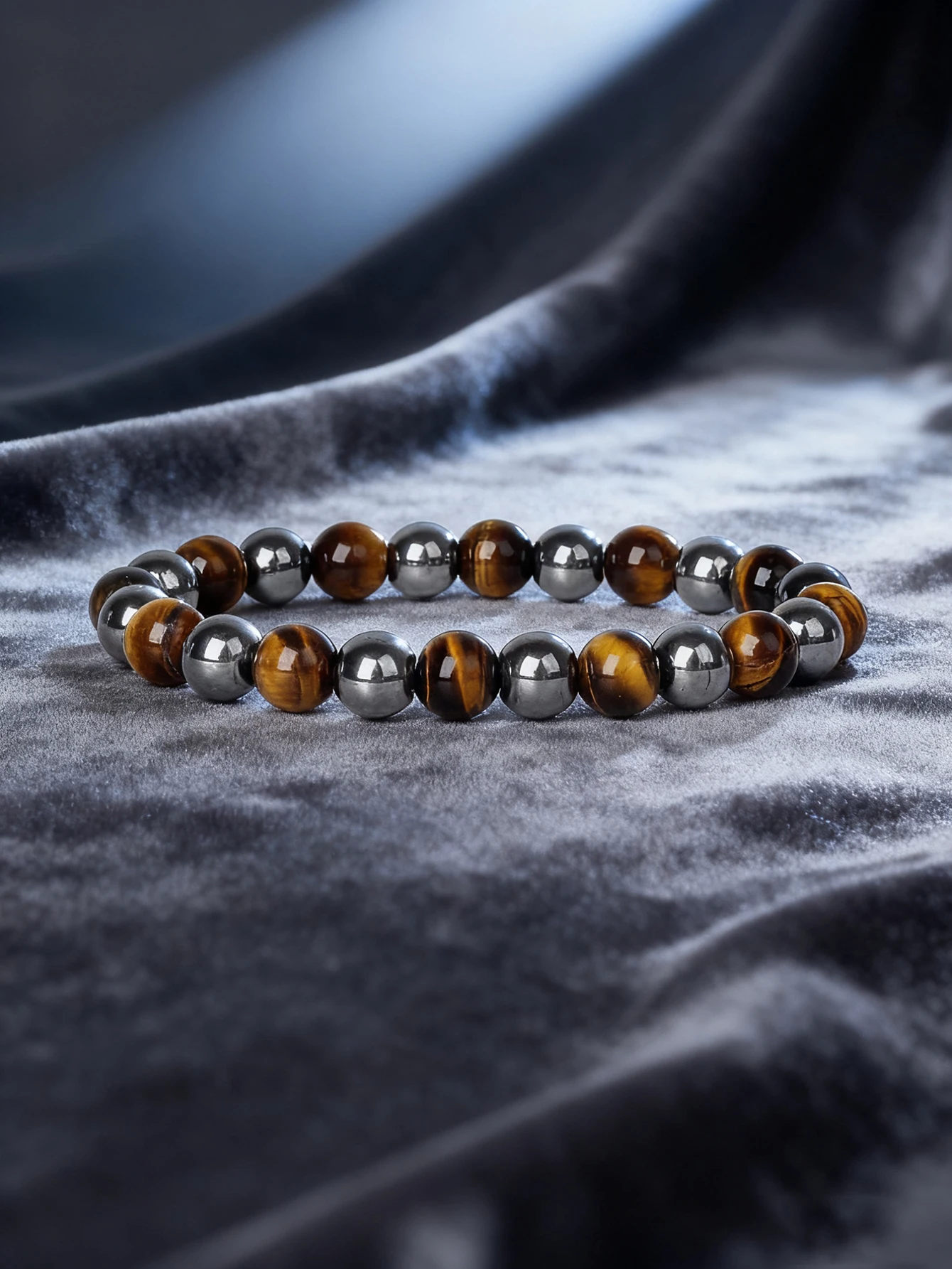 Hematite Stone Bracelet with Gold Spacers and Leather Cord - Image 42