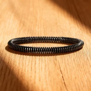 Hematite Stone Bracelet with Gold Spacers and Leather Cord - Image 30