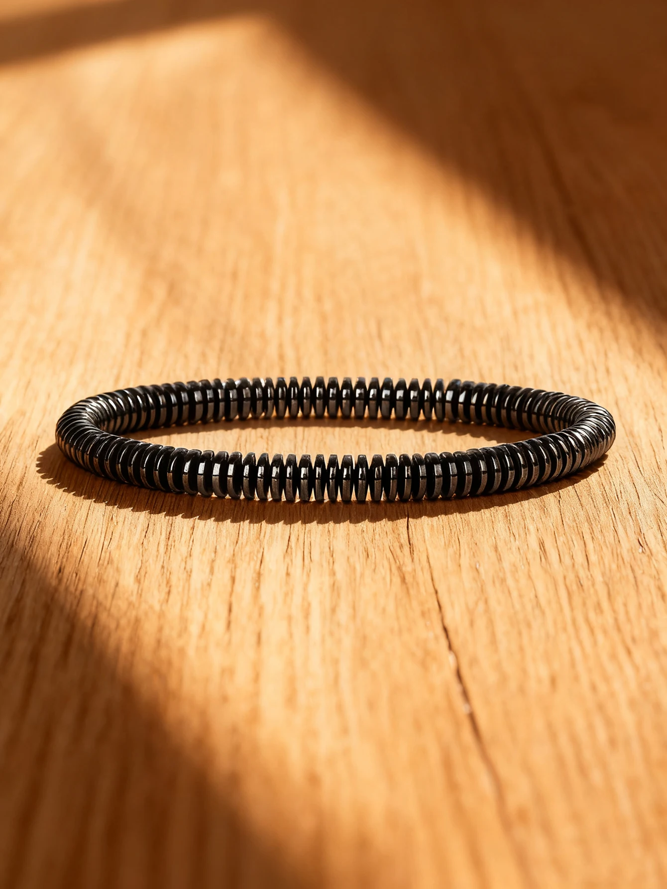 Hematite Stone Bracelet with Gold Spacers and Leather Cord - Image 30
