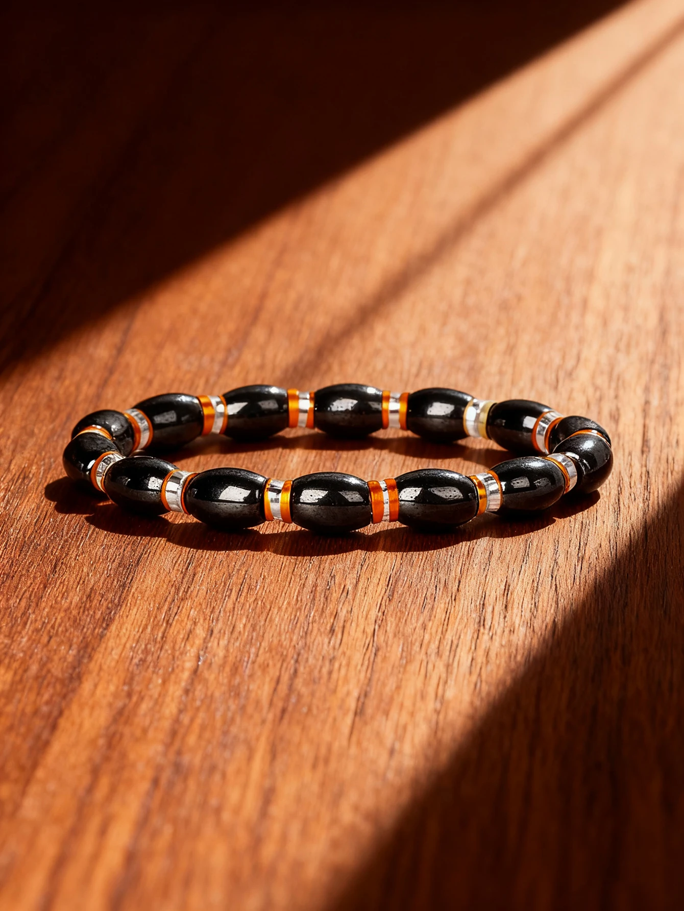 Hematite Stone Bracelet with Gold Spacers and Leather Cord - Image 17