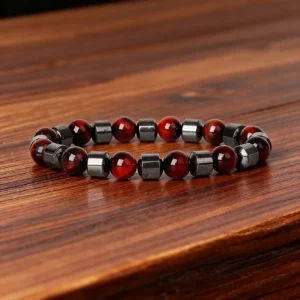 Hematite Stone Bracelet with Gold Spacers and Leather Cord - Image 41