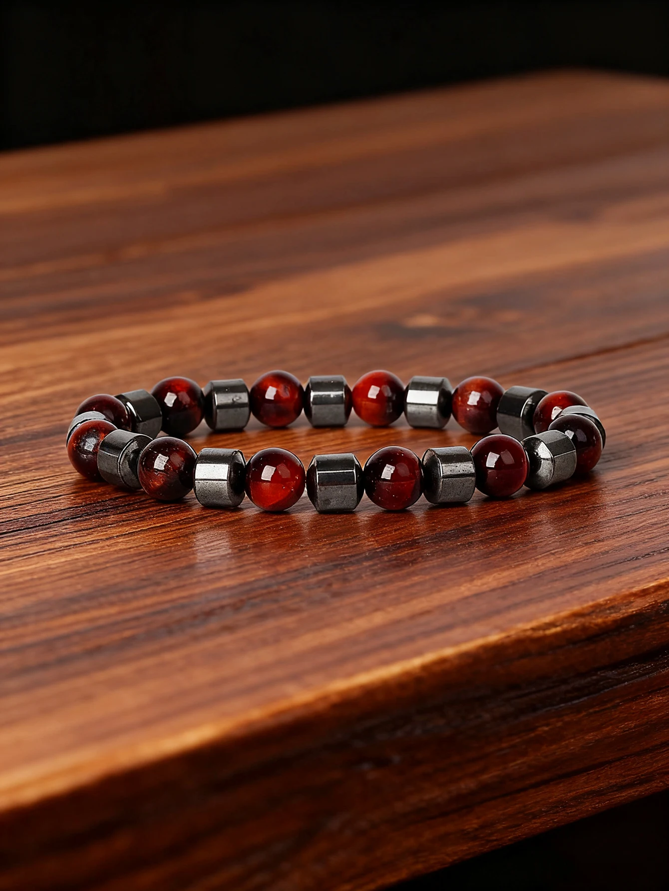 Hematite Stone Bracelet with Gold Spacers and Leather Cord - Image 41