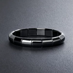 Hematite Stone Bracelet with Gold Spacers and Leather Cord - Image 16