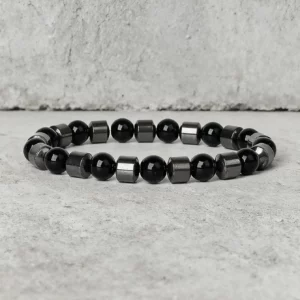 Hematite Stone Bracelet with Gold Spacers and Leather Cord - Image 29