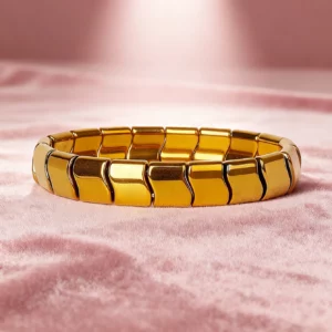 Hematite Stone Bracelet with Gold Spacers and Leather Cord - Image 28