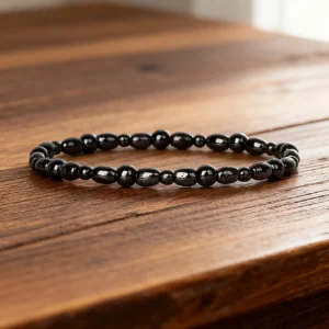 Hematite Stone Bracelet with Gold Spacers and Leather Cord - Image 35