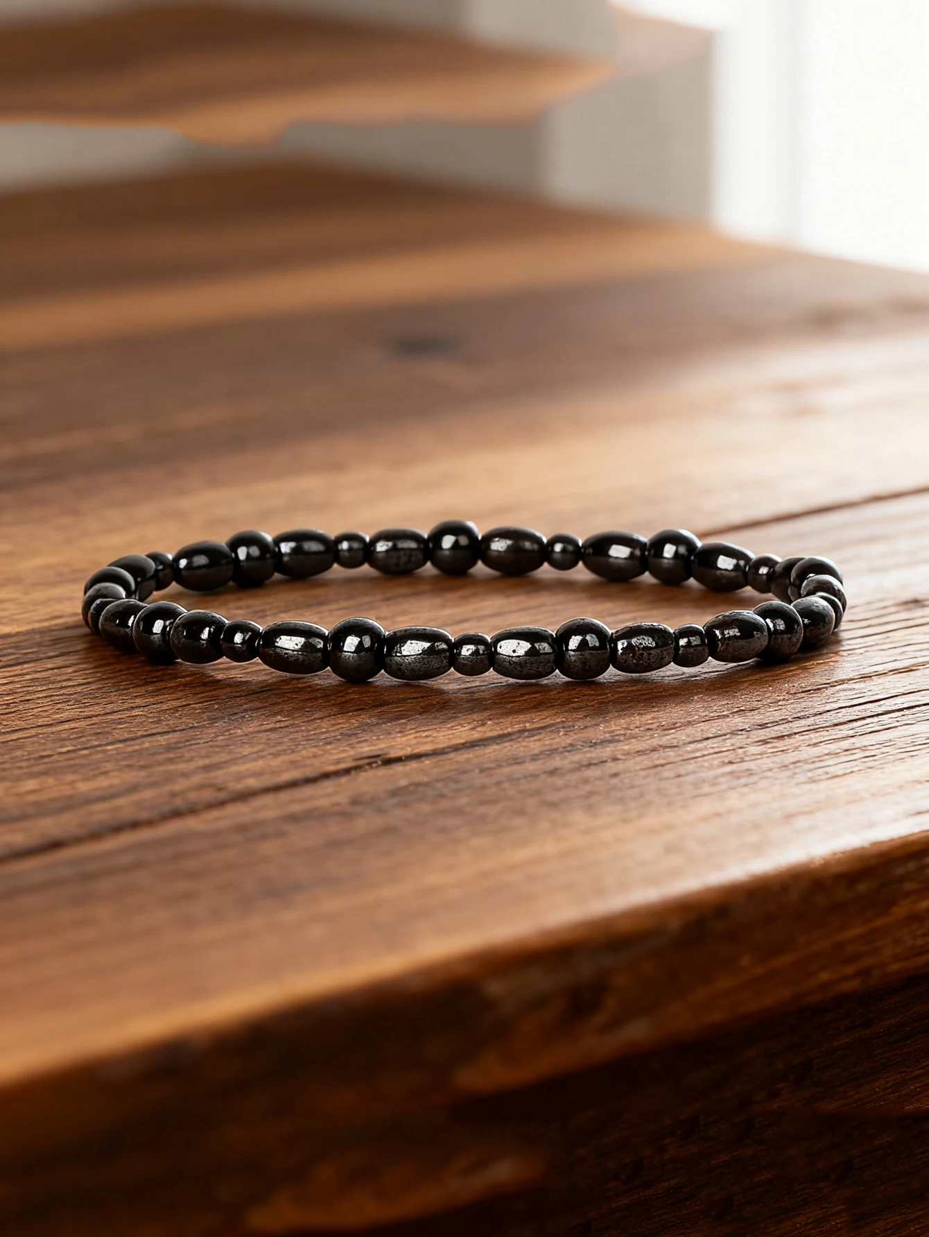 Hematite Stone Bracelet with Gold Spacers and Leather Cord - Image 35