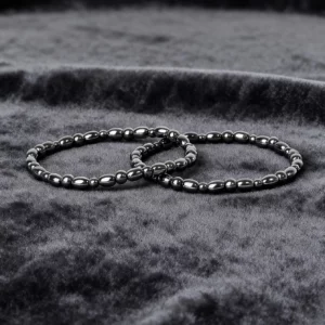 Hematite Stone Bracelet with Gold Spacers and Leather Cord - Image 15