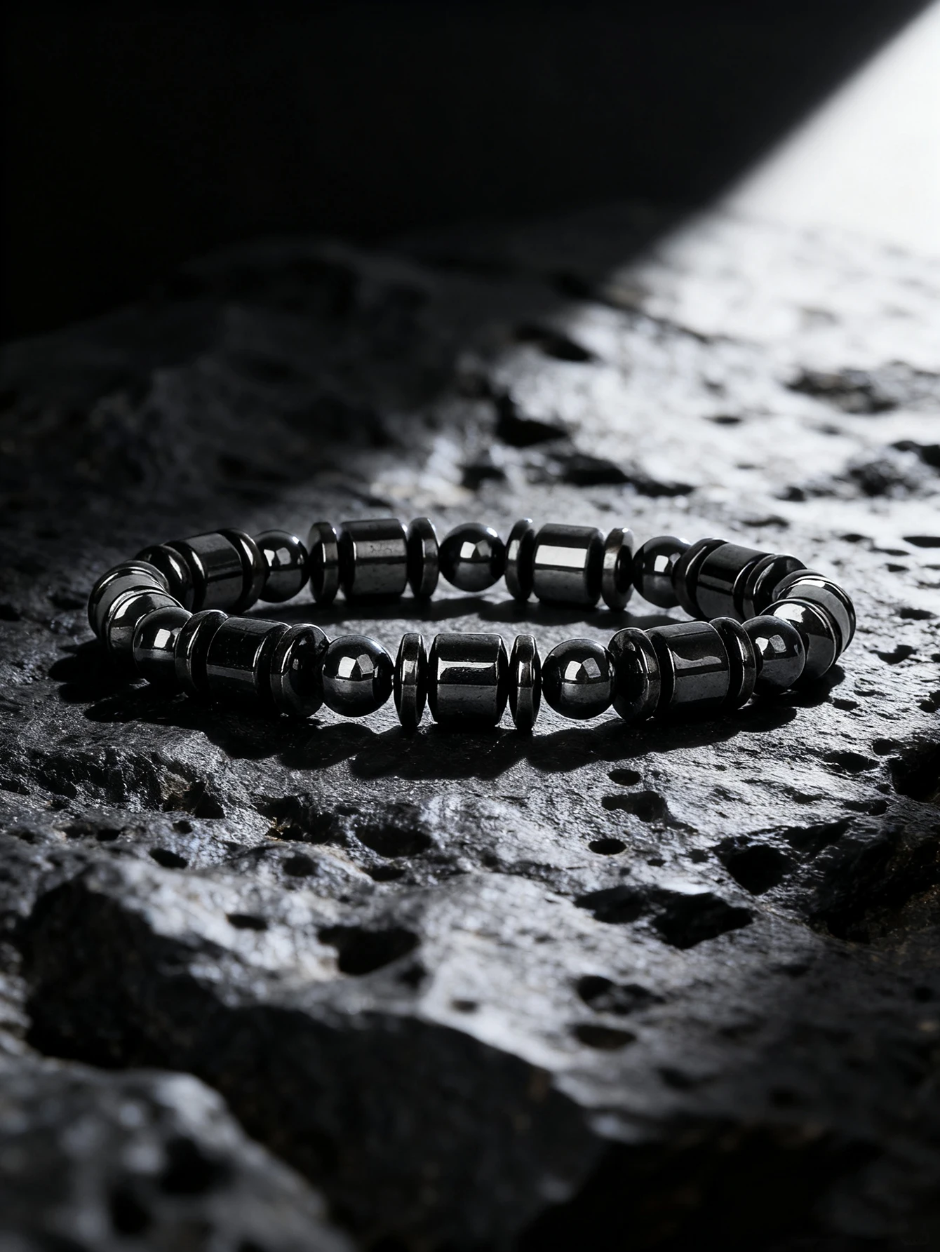 Hematite Stone Bracelet with Gold Spacers and Leather Cord - Image 34
