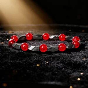 Hematite Stone Bracelet with Gold Spacers and Leather Cord - Image 23