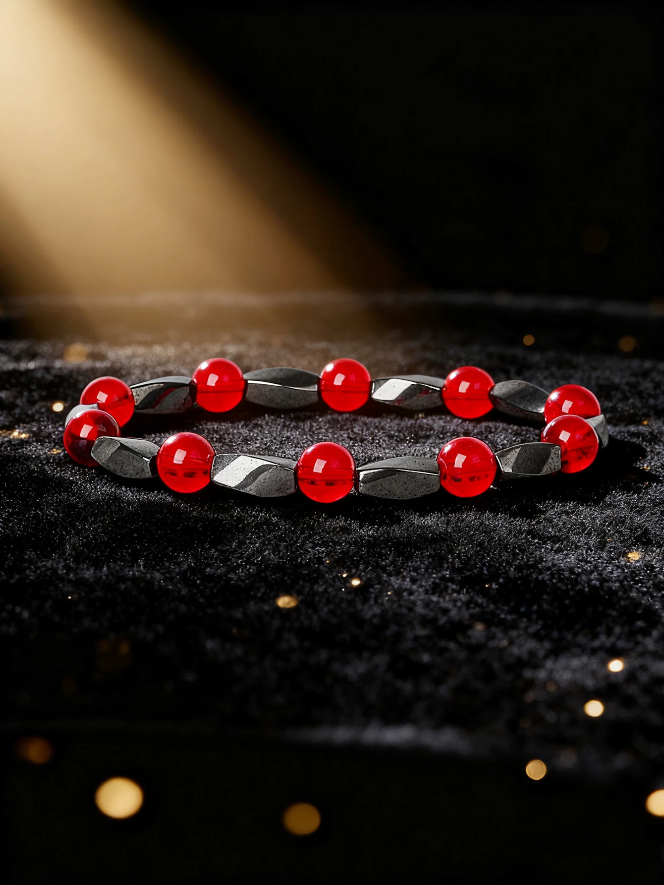 Hematite Stone Bracelet with Gold Spacers and Leather Cord - Image 23