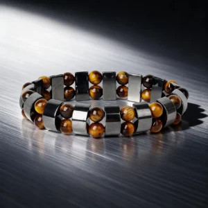 Hematite Stone Bracelet with Gold Spacers and Leather Cord - Image 18