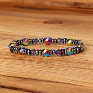 Hematite Stone Bracelet with Gold Spacers and Leather Cord - Image 21