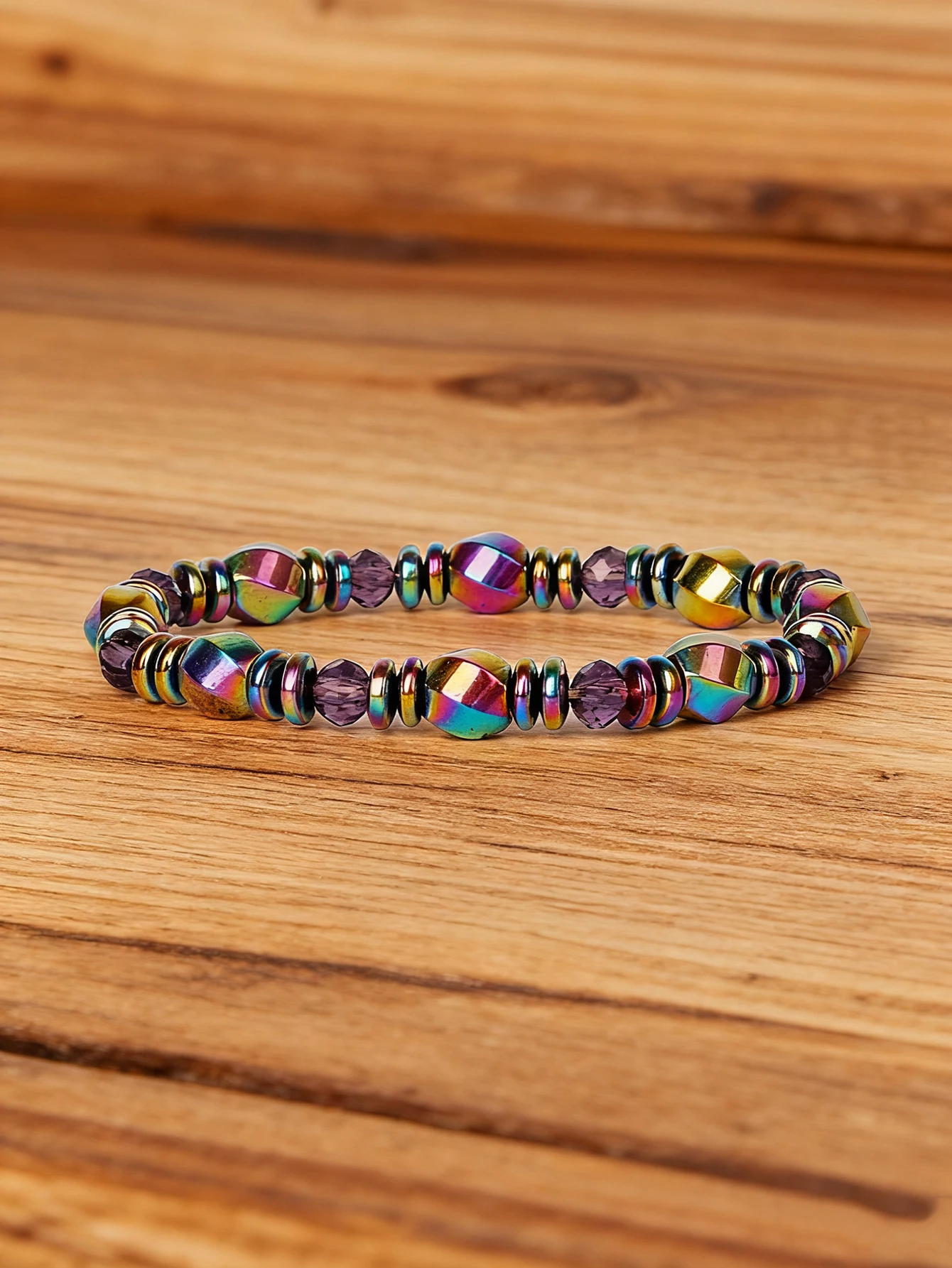 Hematite Stone Bracelet with Gold Spacers and Leather Cord - Image 21