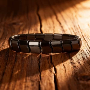 Hematite Stone Bracelet with Gold Spacers and Leather Cord - Image 20