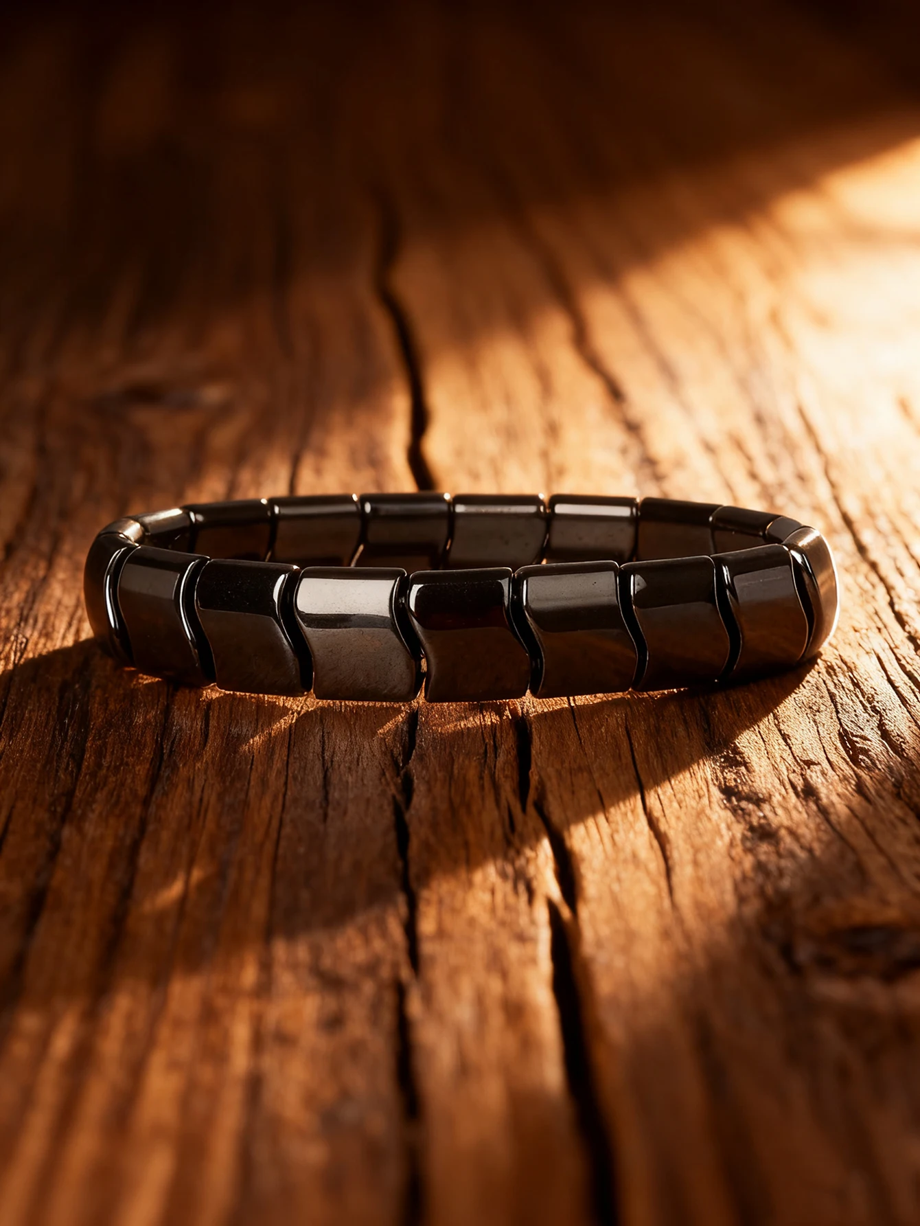 Hematite Stone Bracelet with Gold Spacers and Leather Cord - Image 20