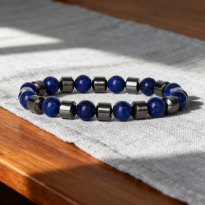Hematite Stone Bracelet with Gold Spacers and Leather Cord - Image 8