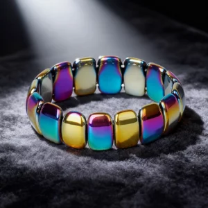 Hematite Stone Bracelet with Gold Spacers and Leather Cord - Image 39