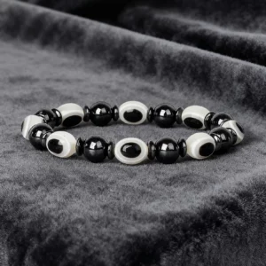 Hematite Stone Bracelet with Gold Spacers and Leather Cord - Image 27