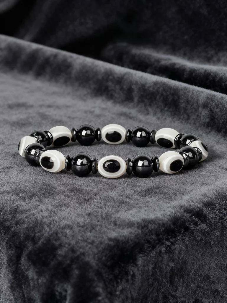 Hematite Stone Bracelet with Gold Spacers and Leather Cord