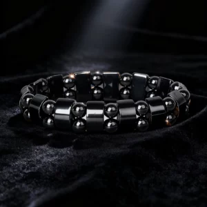 Hematite Stone Bracelet with Gold Spacers and Leather Cord - Image 38