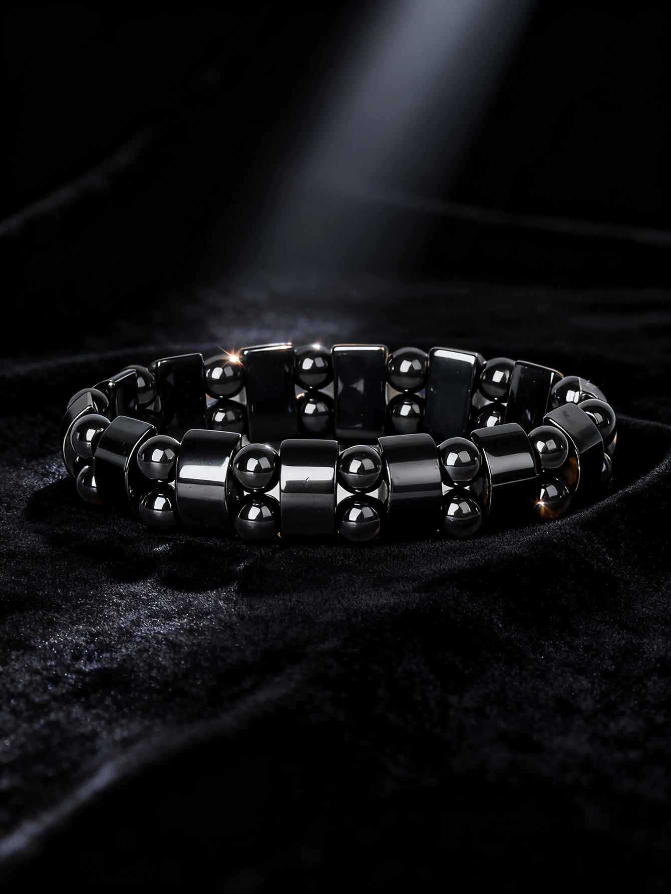 Hematite Stone Bracelet with Gold Spacers and Leather Cord - Image 38