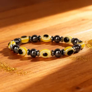 Hematite Stone Bracelet with Gold Spacers and Leather Cord - Image 26