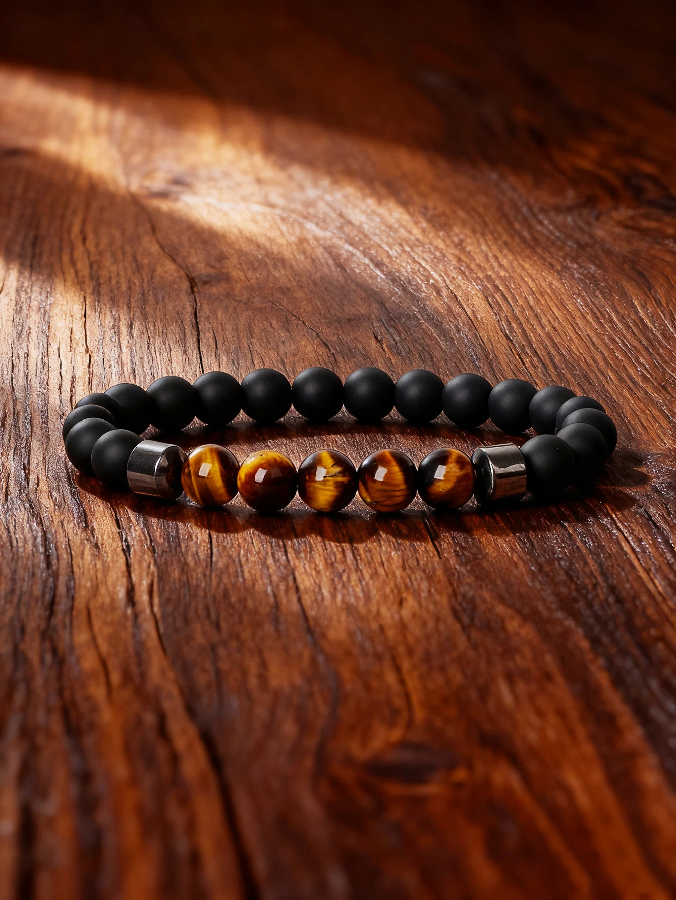 Hematite Stone Bracelet with Gold Spacers and Leather Cord - Image 37