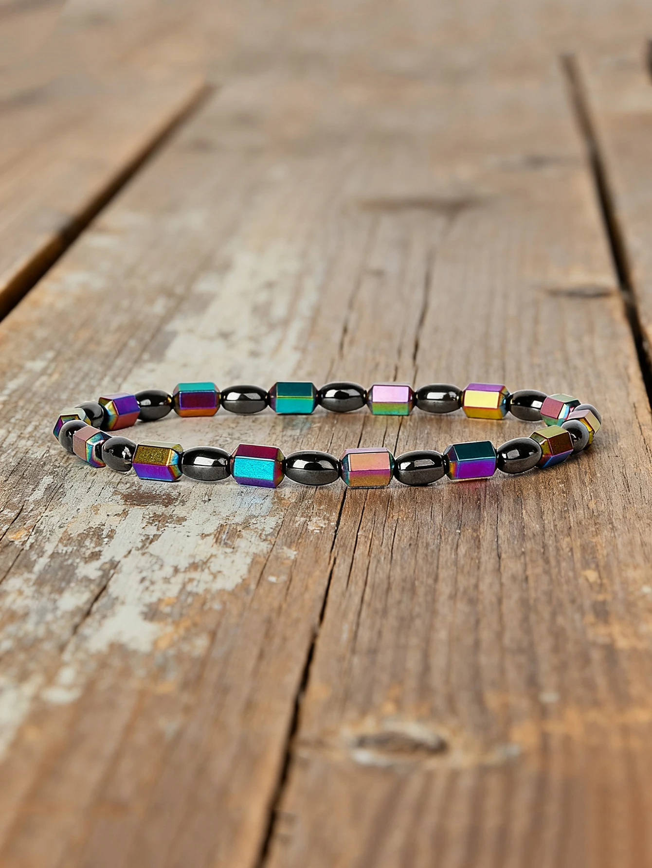 Hematite Stone Bracelet with Gold Spacers and Leather Cord - Image 25