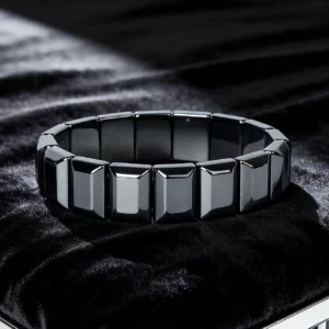Hematite Stone Bracelet with Gold Spacers and Leather Cord - Image 36