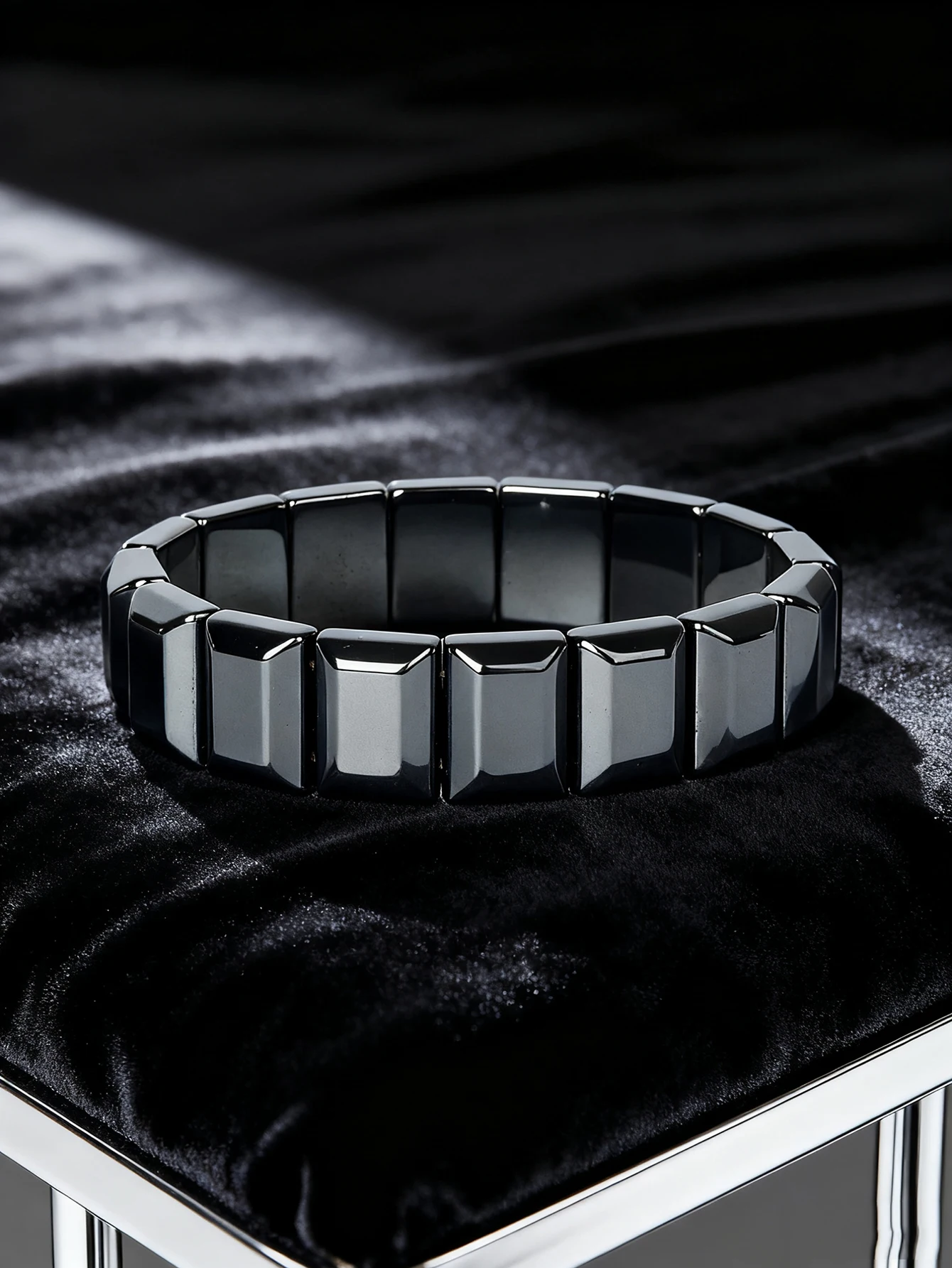 Hematite Stone Bracelet with Gold Spacers and Leather Cord - Image 36