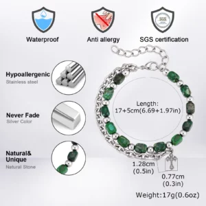 Hip Hop Men's Chain Bracelets with Green Stone Beads - Image 3
