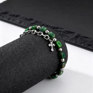 Hip Hop Men's Chain Bracelets with Green Stone Beads - Image 4